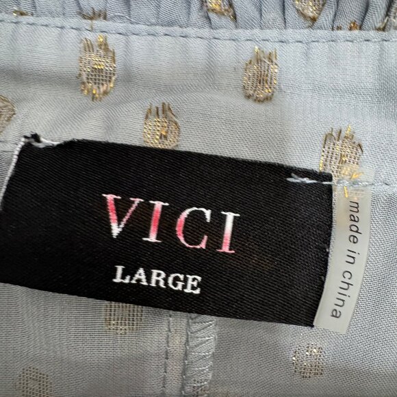 VICI gray metallic dot babydoll peasant dress size L - Picture 2 of 7